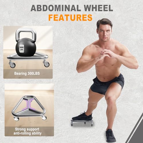 HOTWAVE Ab Roller Wheel for Core Workout – Extra-Wide Ab Exercise Equipment for Abs, Arms & Back – Stable & Quiet Fitness Roller for Home Gym Strength Training – Includes Knee Pad – For Men & Women - style: roller-gray