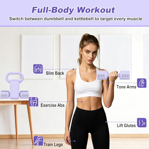 RINREA Adjustable Dumbbell Set, Hand Weight Dumbbells with Kettlebell Shell | ABS, Weight Adjustable, Quick Lock, Kettlebell & Dumbbell in 1 Set, Compact, Space-saving, Women, Home Gym, Office, Traveling - color: Purple