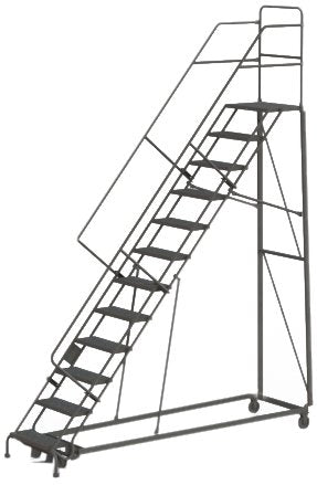 Tri-Arc KDHS112242 12-Step Heavy-Duty Safety Angle Steel Rolling Industrial & Warehouse Ladder with Grip Strut Tread - size: 12-Step, style: Grip Strut Tread