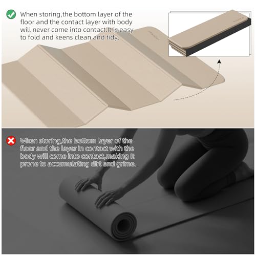 PAIDU Foldable Yoga Mat (10MM) 75‘’x40‘“ Quick Fold，Easy Storage | TPE Non-Slip Design, Ea Extra Long/Wide for Indoor Yoga, Pilates and Outdoor Travel Workouts - color: Beige+Black