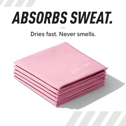 DRYKI Pocket-Sized Sweat Towels - The Original Sweat Absorbing Handkerchiefs - Quick-Dry Microfiber Sweat Rags for Face, Hands, & Body - Men & Women - Gym, Sports, and Work (Pink: 5 Pack) - color: *Seashell Pink