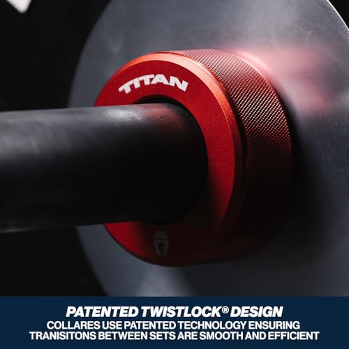 Titan Fitness TwistLock Pro Aluminum Barbell Red Collar Set, 59.5mm-51.5mm Sleeve Diameter, Quick Release Olympic Barbell Clamps, Pair of Magnetic Aluminum Weight Clips with Easy-Grip Knurling - color: Inferno Red