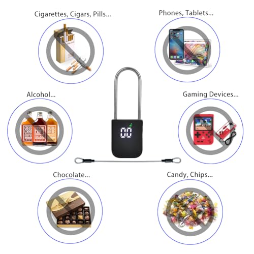 99 Days Timer Padlock,Max Timing Over 3 Month with LCD Display,USB Rechargeable Timed Padlock, Add 10inch Steel Cable (Black)