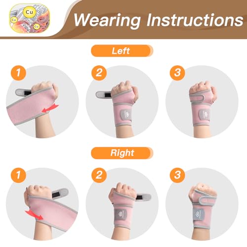 INDEEMAX 2 Pack Copper Wrist Brace Support for Carpal Tunnel, Pain Relief, Arthritis, Tendonitis, Adjustable Wrist Braces Compression Wraps Both Hands, Fit for Men and Women - color: Pink-New