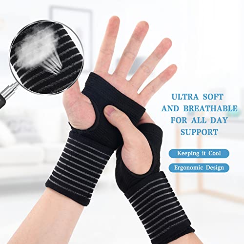 AOOWU Wrist Brace, 2 Pack Elastic Wrist Support with Strap, Wrist Compression Wrap Adjustable Wrist Strap Relieves Wrist Pain, Tendonitis, Sports Use for Men and Women, Right & Lef(Black) - color: Black