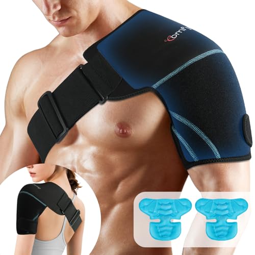 Comfytemp Shoulder Ice Pack Wrap Shoulder Brace, Gel Cold Compression Sleeve for Injuries Reusable Arm Rotator Cuff Pain Relief, Therapy Recovery Items for Men Women, 2 Gel Ice Packs - color: Black - 2 Gel Pack + 1 Brace