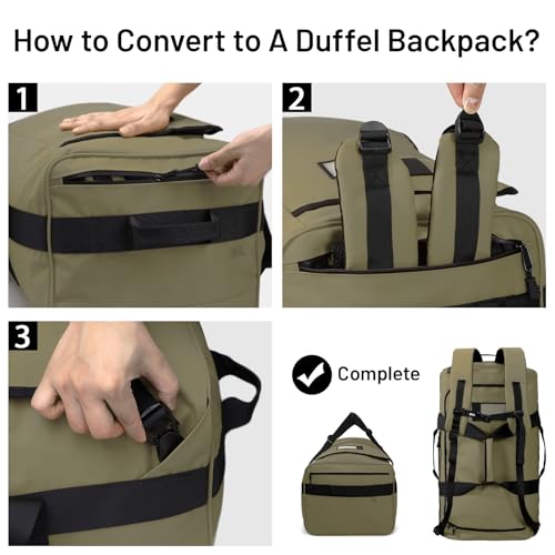 MIER 40L/60L/90L Water Resistant Backpack Duffel, Heavy Duty Duffle Bags | Heavy-Duty; Inner Zipper Pockets; Suit for Travel Gym Camping Sports Weekend Getaways; Convertible with Backpack Straps - color: Dark Green, size: 90l
