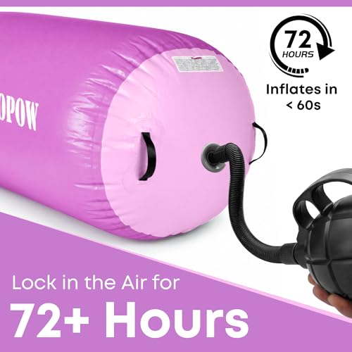 Inflatable Gymnastics Air Barrel Roller with Electric Pump, Heavy Duty PVC Tumbling Barrel Back Handspring Trainer, Air Tumble Track Mat for Home Gym, Cheerleading, Yoga Practice - color: Lavender & Pastel Pink, size: 3.3'L x 2'D