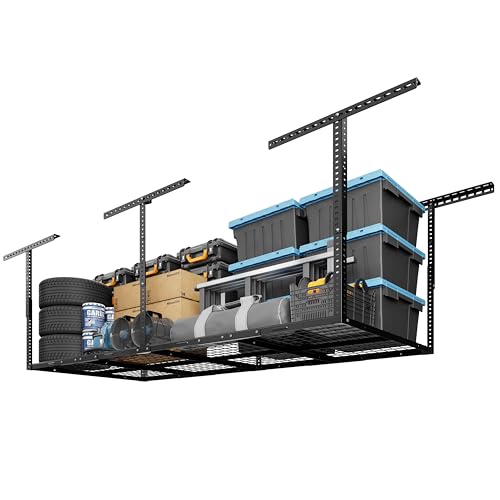 FLEXIMOUNTS 3x8 Overhead Garage Ceiling Storage Rack, Adjustable Garage Organization System, Heavy Duty Metal, 750lbs Weight Capacity, Black, Classic Series - color: Black, size: 3x8 ft