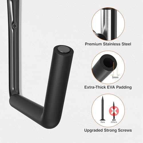 niffgaff Heavy Duty Garage Storage Hooks - 120 LB Capacity Wall Mounted Rack for Kayaks, Ladders, and Bikes - color: Black 2 pack