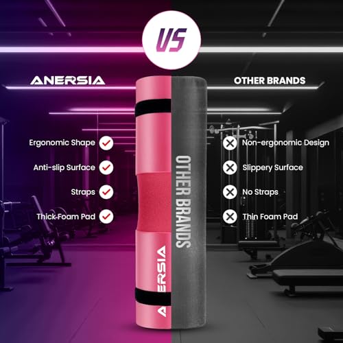 Barbell Pad for Squats & Hip Thrusts – 1.2” Extra-Thick High-Density Foam – Non-Slip Neck & Shoulder Support Cushion – Fits Olympic & Standard Bars – Quick On/Off Design + 2 Securing Straps - color: Pink