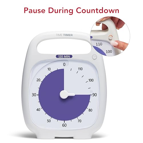 TIME TIMER PLUS 120 Minute Desk Visual Timer Countdown Timer with Portable Handle for Classroom, Office, Homeschooling, Study Tool, with Silent Operation (White) - size: 5-1/2 x 7 in, style: 120 Minutes