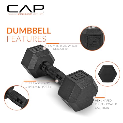 CAP Barbell 150 LB Coated Hex Dumbbell Weight Set with Vertical Rack | Multiple Options - color: Orange Rack, style: Black Handle