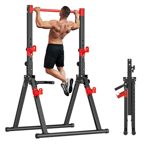 soges Foldable Power Tower, Pull Up Dip Station for Home Gym, 500 LBS Capacity Power Tower with Triangular Design, Adjustable Height Pull Up Bar for Full Body Workout