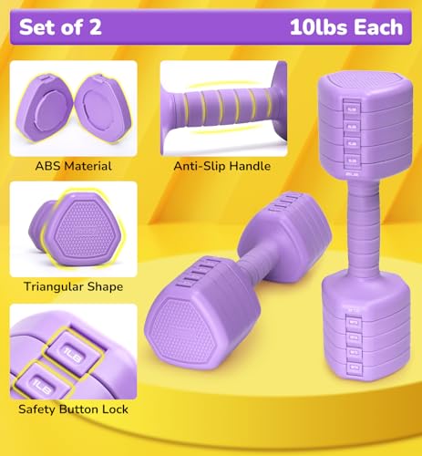 Adjustable Dumbbell Set of 2, 10LB 20LB 30LB Weight Set | Hand Weights for Women Men, Dumbbells for Home Gym Outdoor Exercise & Muscle Toning Weight Loss Rehab Strength Training - color: Purple, style: 20 lb, Pair-Rubber Handle