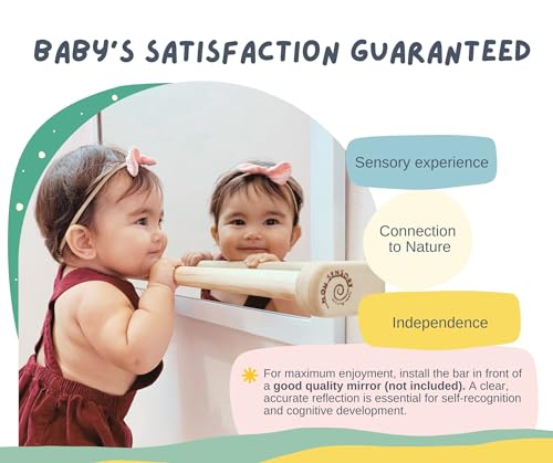 32.5 in. Long Montessori Pull Up Bar for Babies | Excercise Guide, Hand-Made, Assembled, Quality Wooden Toy Bar for Infants, Ballet Bar for Toddlers.