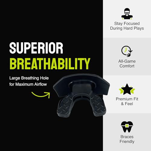 DAMAGE CONTROL Youth Football Mouth Guard – Breathable No Boil Mouthpiece, Protects Lips & Teeth, Works with Braces, Includes Helmet Strap – Sports Gear & Accessories (Charged Up) - color: Charged Up