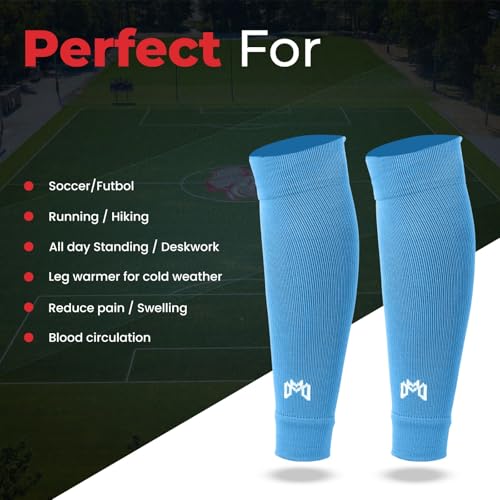 MediCaptain Pre Cut Soccer Sock Sleeves, Companion for Soccer Grip Socks, Securely Holds Shin Guards, Compression Leg Warmer - color: Sky Blue