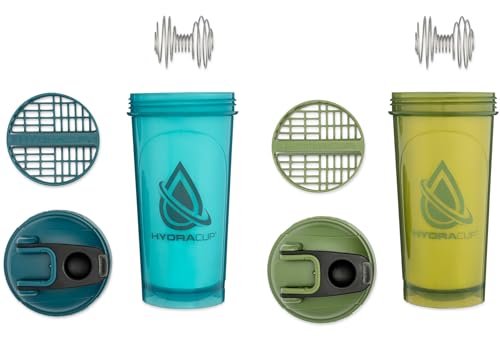 Hydra Cup ProFlow [2 Pack] 28 oz Shaker Bottles for Protein Shakes, Shaker Cups with Ball Blender Whisk, Shaker Bottle with Handle, Travel To Go, BPA Free (Green & Blue, 2 Pack) - color: Green & Blue