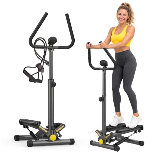 ZIWWVY Stepper Machine with Resistance Bands, Mini Stepper with 300LBS Weight Capacity, Twist Stepper for Full Body Workout, Adjustable Step Height, Smooth and Quiet, Step Machine for Men Women - style: Handlebar Model