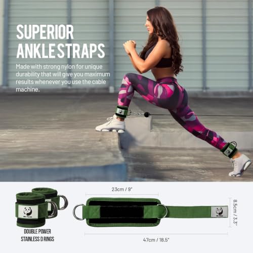 Slim Panda Ankle Strap for Cable Machine,Ankle Cuff for Kickbacks, Booty Hip Abductors,Glute Workouts, Leg Extensions, Curls for Men and Women, Adjustable with Double D-Rings - color: Green, style: Pair