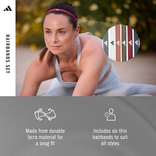 adidas Hairband Set - 6 Thin - Multiple Colors - color: Grey, White, Clay, Olive, Red, Navy