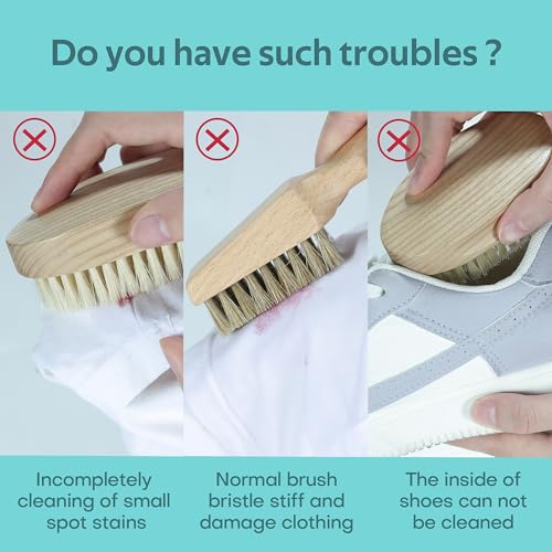 BFWood Laundry Stain Brush, Natural Soft Boar Bristles, Removes Tough Stains from Delicate Fabrics Like Knits, Cotton, and Linens, Gentle on Fabrics, No Damage - style: Round