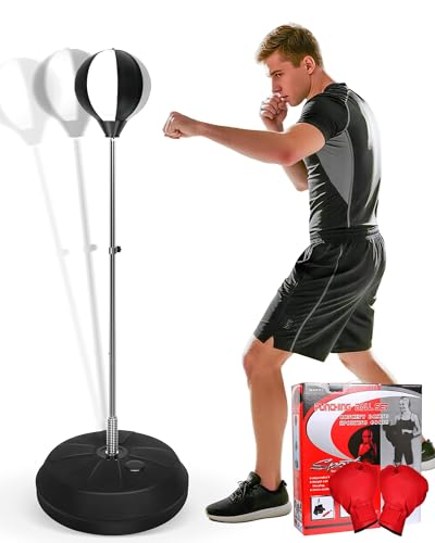 Fitness Reflex Bag, Speed Ball Stand Punching Bag with Gloves, Boxing Bag for Adults and Teens, 59IN Great MMA Training - color: Black White