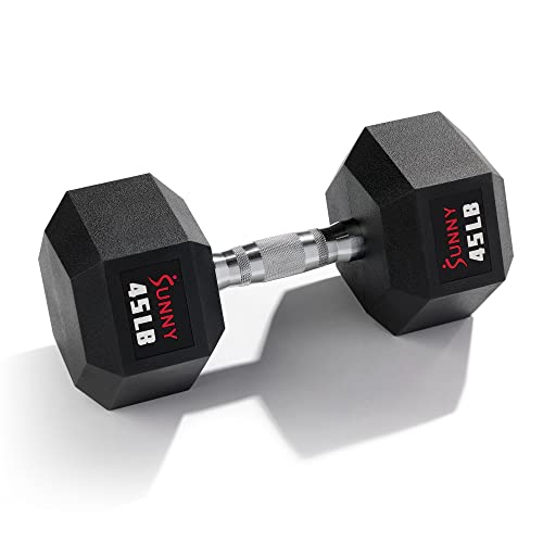 Sunny Health & Fitness Hex Style Dumbbell 5 LBS TO 50 LBS Chrome Handles, Hand Weight for Strength Training, Home Gym, Exercise, Workout Equipment Multiple Size Options - style: 20.4 KG / 45 LBS (Single)