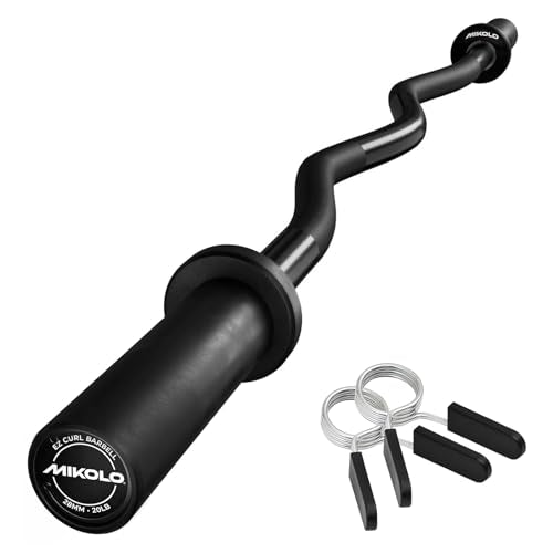 Mikolo EZ Curl Bar, 2 Inch Olympic Curl Bar for Biceps and Triceps, 47” Curling Bar with Knurled Grip, 700LB Barbell Bar with Multi-Angle Wrist-Friendly Design - color: Black - EZ Curl Bar - Bar Only
