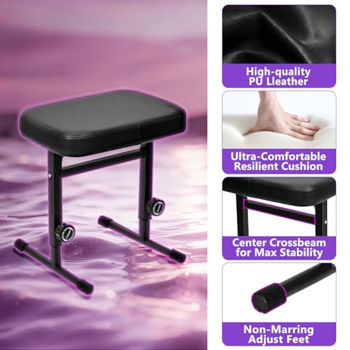 Digital Piano Keyboard Stand and Bench Set - Heavy Duty Adjustable Portable Music Stand and Bench Seat for 54-88 Key Electric Pianos