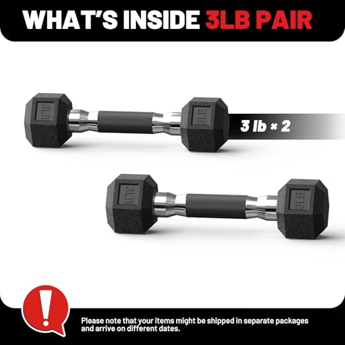 PAPABABE Hex Dumbbell Set 2.5-100lb, Rubber Grip Dumbbells, Home Gym | Complete & Durable Cast Iron Core Odorless Antiroll Hex Shape Ergonomic Versatile Home Gym Comfort Non-Slip Grip - size: 3 lb, Pair, style: Rubber Grip