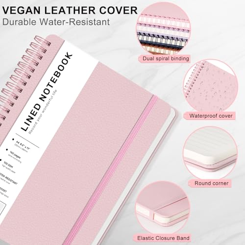 ABERLLS Lined Spiral Journal Notebook with 160 Pages, 8.5×11in, A4 Spiral Notebook, Journaling Notebooks for Work, School, Women, Men, College Ruled Spiral Notebook, Hardcover Leather Journals, Pink - color: Pink, size: A4