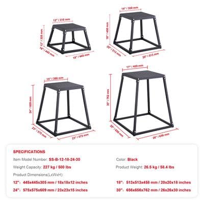Happybuy Plyometric Jump Boxes, 12/18/24/30 Inch Agility Jumping Platform, Anti-Slip Exercise Step Up Box Set for Home Gym Training, Conditioning, Strength Training, Black