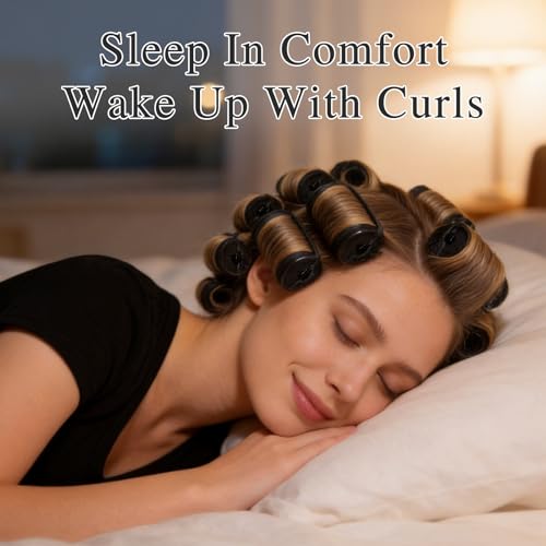 34 PCS Foam Hair Rollers Set - Satin Sponge Hair Curlers with Duck Teeth Clips, No Heat Overnight Sleep-In Rollers for Long/Short Hair Styling(Black)