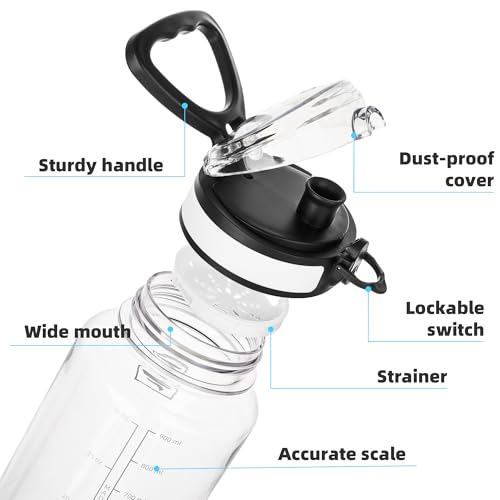 Fanhaw 32 Oz Clear Tritan Water Bottle (6 Pack), BPA-Free & Leak-Proof, Wide Mouth with Anti-dust Chug Lid, Reusable Plastic Bottle for Gym, Travel, School & Office (Clear&White) - color: Clear&White, size: 32 Ounces (Pack of 6)