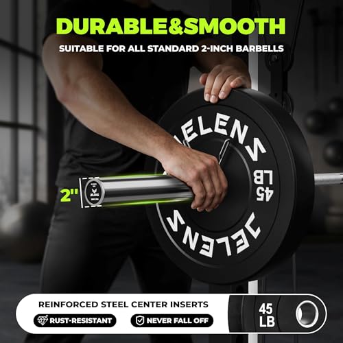 JELENS 7FT Bar Olympic Barbell, 1000lb Capacity Weight Bar for Strength Training, 2 Inch Strength Training Bar With Knurled Grip for Squats, Deadlifts, Presses, Rows, Curls - size: 7FT Olympic Barbell with 260 LB Black Plates