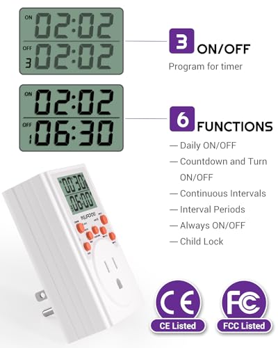 Timer Outlet, Nearpow Multifunctional Infinite Cycle Programmable Plug-in Digital Timer Switch with 3-Prong Outlet for Appliances, Energy-Saving Timer, 15A/1800W - color: Orange