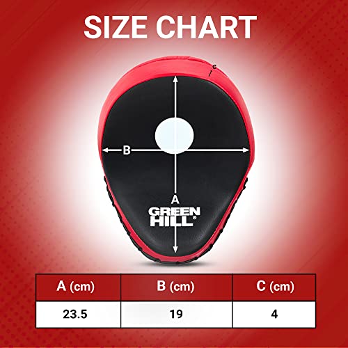 Green Hill Curved Boxing Focus Mitts for MMA, Muay Thai & Boxing - color: Red/Black