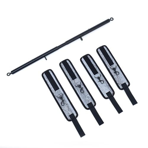 3 in 1 Heavy Duty Stainless Steel Expandable Spreader Bar with 4pcs PU Blue Adjustable Straps,Workout Bar for Home Gym Training Bar,Portable Detachable Pilates Kit - style: Black+Silver Serpentine Kit