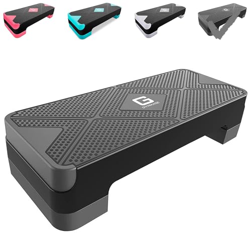 GYMMAGE Adjustable Workout Aerobic Stepper, Aerobic Exercise Step Platform with 2 Risers, Exercise Step Deck for Fitness, 26.5" Trainer Stepper with Non-Slip Surface Home Gym & Extra Risers Options - color: Dark Gray