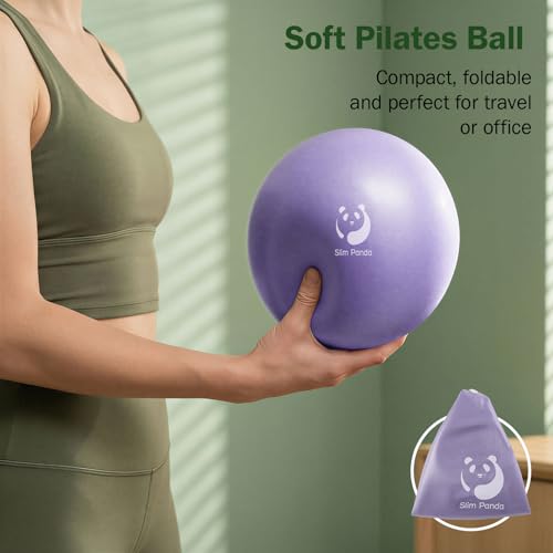 Slim Panda Pilates Ball, 9 Inch Small Exercise Ball, Anti Burst Mini Yoga Ball for Stability, Workout, Barre, Core Strength, Physical Therapy, Balance, Stretching - color: Lake Blue & Lavender