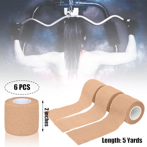 6 Pack 2 Inches Self Adhesive Bandage Wrap | Breathable Cohesive Bandage Elastic Tape for Pets, Athletic, Sports, Wrist, Knee, Ankle(5 Yards Per Roll, Skin Color) - color: Skin Color, size: 2 Inch