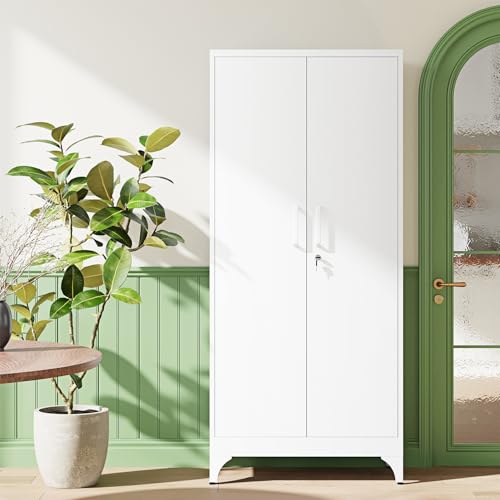 Letaya 71" H Metal Storage Cabinet with 2 Doors and 4 Shelves,Tall Kitchen Pantry Cabinets,Utility Pantry Organizers for Cupboard/Dining/Bathroom/Home Office/Garage, Steel Tool Cabinets - color: White, size: 70.9 X 32 X 16 In(H X W X D)
