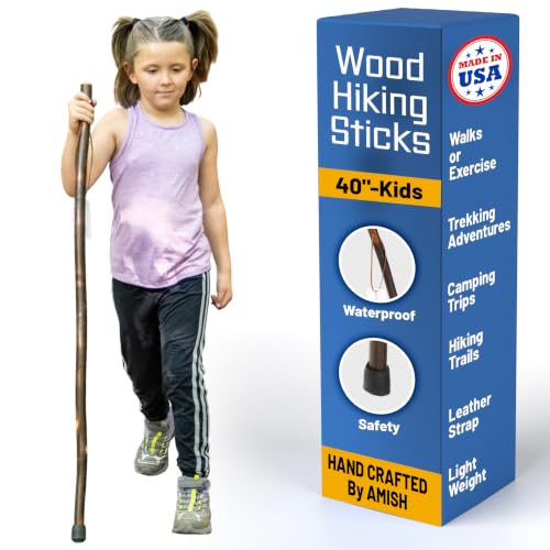 Handmade Wooden Walking Cane for Men Women Seniors with Genuine Leather Wrist Strap for Hiking, Walking and Outdoor Trekking - Made in USA - size: 40"- Kids, style: The Woodsmen