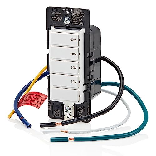 Leviton Countdown Switch for bathroom household lights, 10-20-30-60 min, Neutral Wire Required, 20A, 1HP/16A Fan/Motor, Single Pole, Multi-Way or Multi-Timer, DT260-1LW, White - style: 10-20-30-60 min Neutral Wire Required