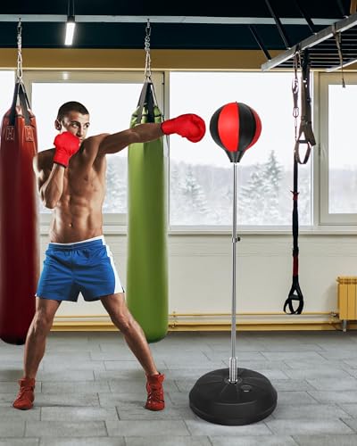 Fitness Reflex Bag, Speed Ball Stand Punching Bag with Gloves, Boxing Bag for Adults and Teens, 59IN Great MMA Training - color: Black Red