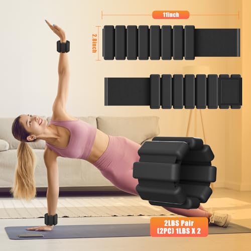 Ankle Weight Wrist Weight 2 Pack 1lb Each Adjustable | Arm and Leg Weight, Women and Men, Pilates Gym Yoga Aerobic, Strength Training - color: Black