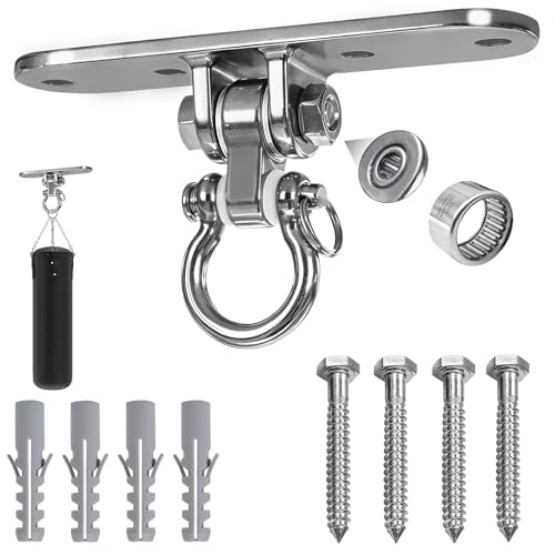 Heavy Bag Hanger,Stainless Wall Ceiling Mount Hook 180°/360° Rotation Wood Beam Holder Body Weight Strength Training Systems, Aerial Yoga Swing & Hammock - size: 4-holes with 180° Swing
