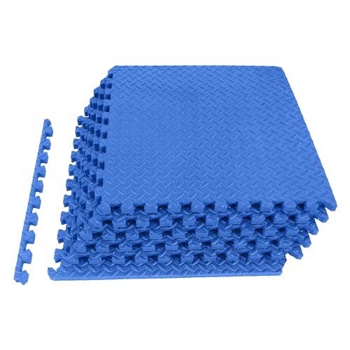 Fitvids Puzzle Exercise Gym Flooring Mat, 1" Thick High-Density EVA Interlocking Tiles Workout Mat for Home Gym, Fitness Equipment, MMA, Gymnastics, 6-Piece Shock-Absorbing Exercise Mat (24 Sq Ft) - color: Navy, style: 1" Thick, 6 Tiles (24 Sq Ft)